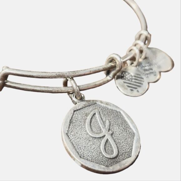 Alex Ani Initial J Charm Bangle Stack Bracelet Layer Silver Monogram Adjustable - Picture 3 of 5